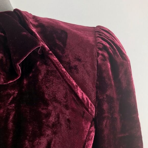 T Tahari Wine Velvet Ruffle Front Blazer Jacket - Picture 11 of 16